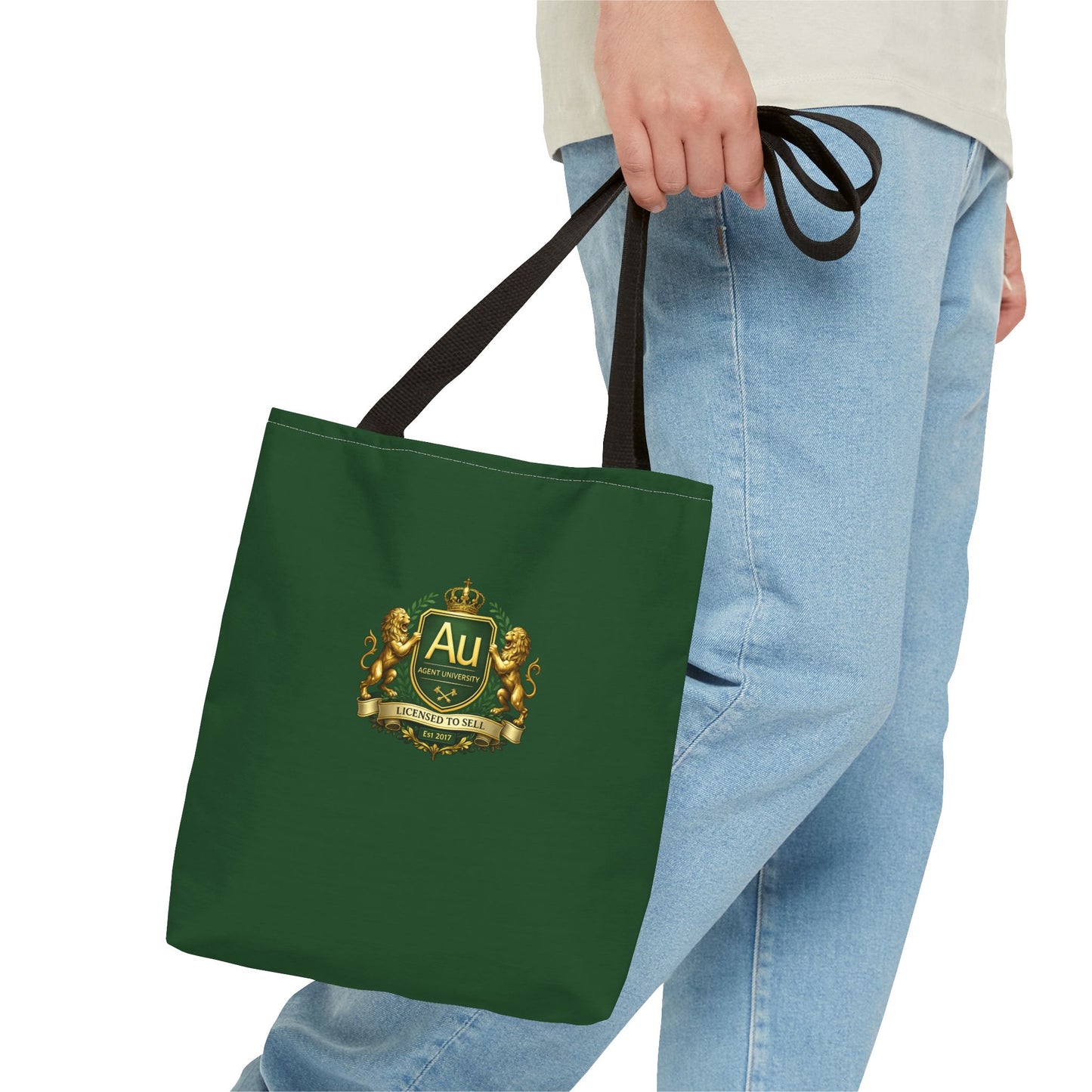 Gold Crest Tote Bag – ‘Au’ Monogram Green Luxury Emblem Tote